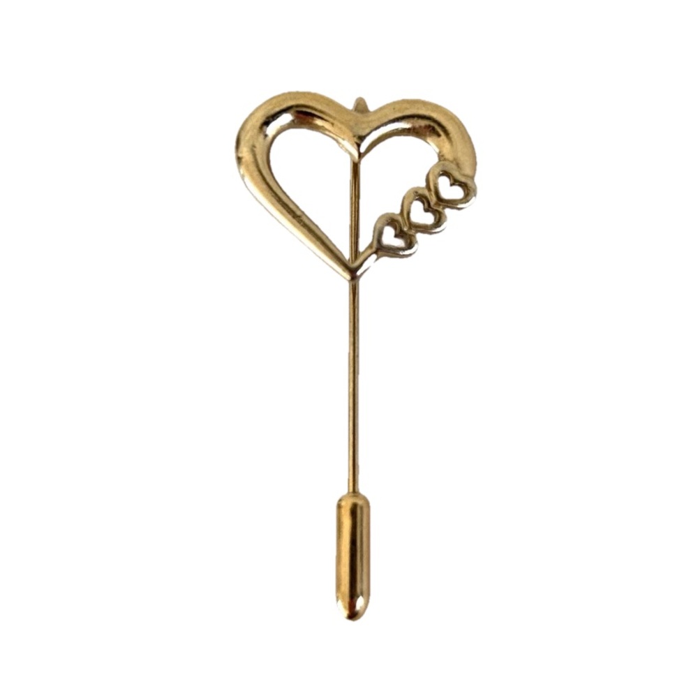 Vintage Gold Tone Heart With 3 Cut Out Hearts 1.5" Stick Lapel Hat Pin